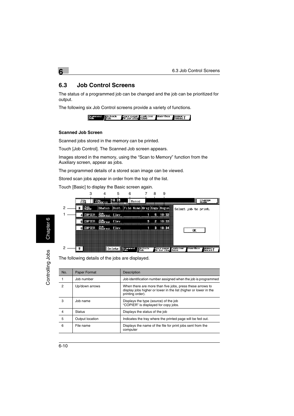 Job control screens -10 scanned job screen -10, 3 job control screens | Kyocera KM-C2030 User Manual | Page 135 / 154