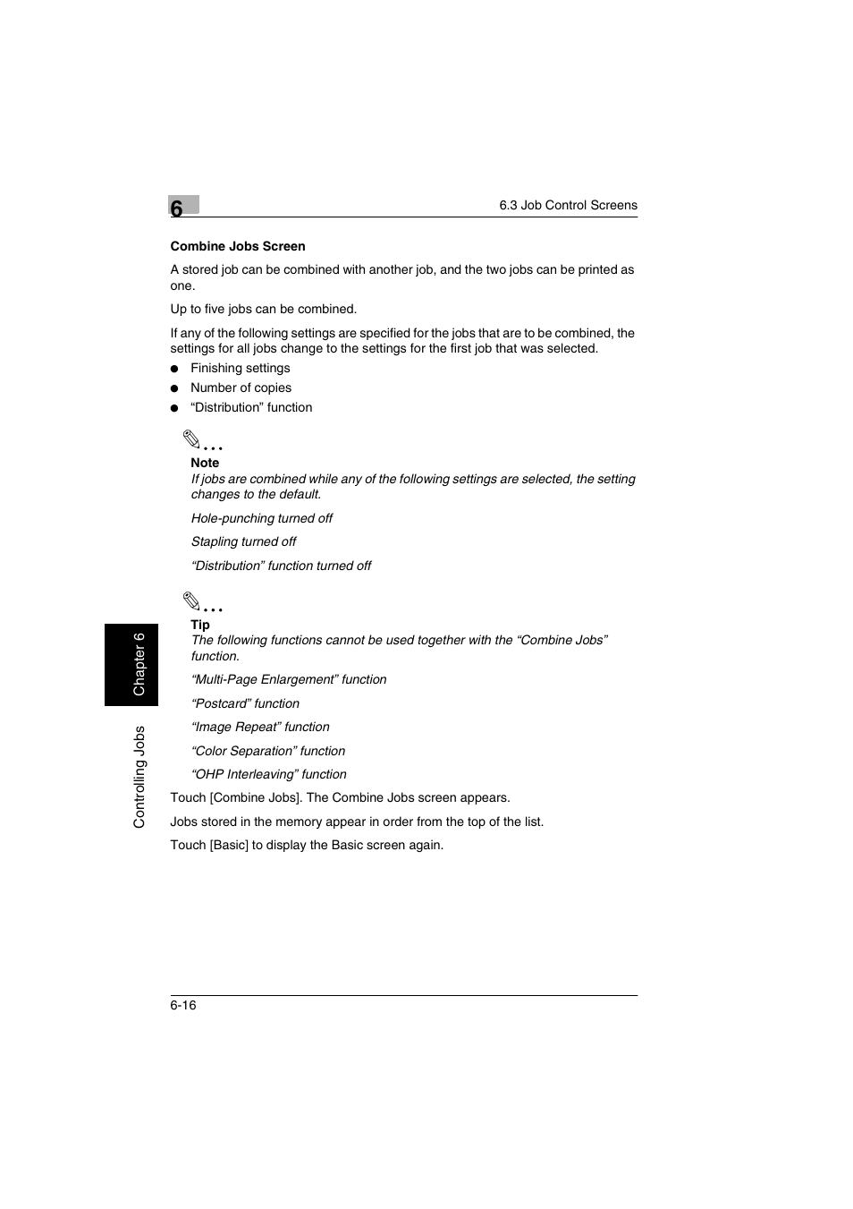 Combine jobs screen -16 | Kyocera KM-C2030 User Manual | Page 141 / 154