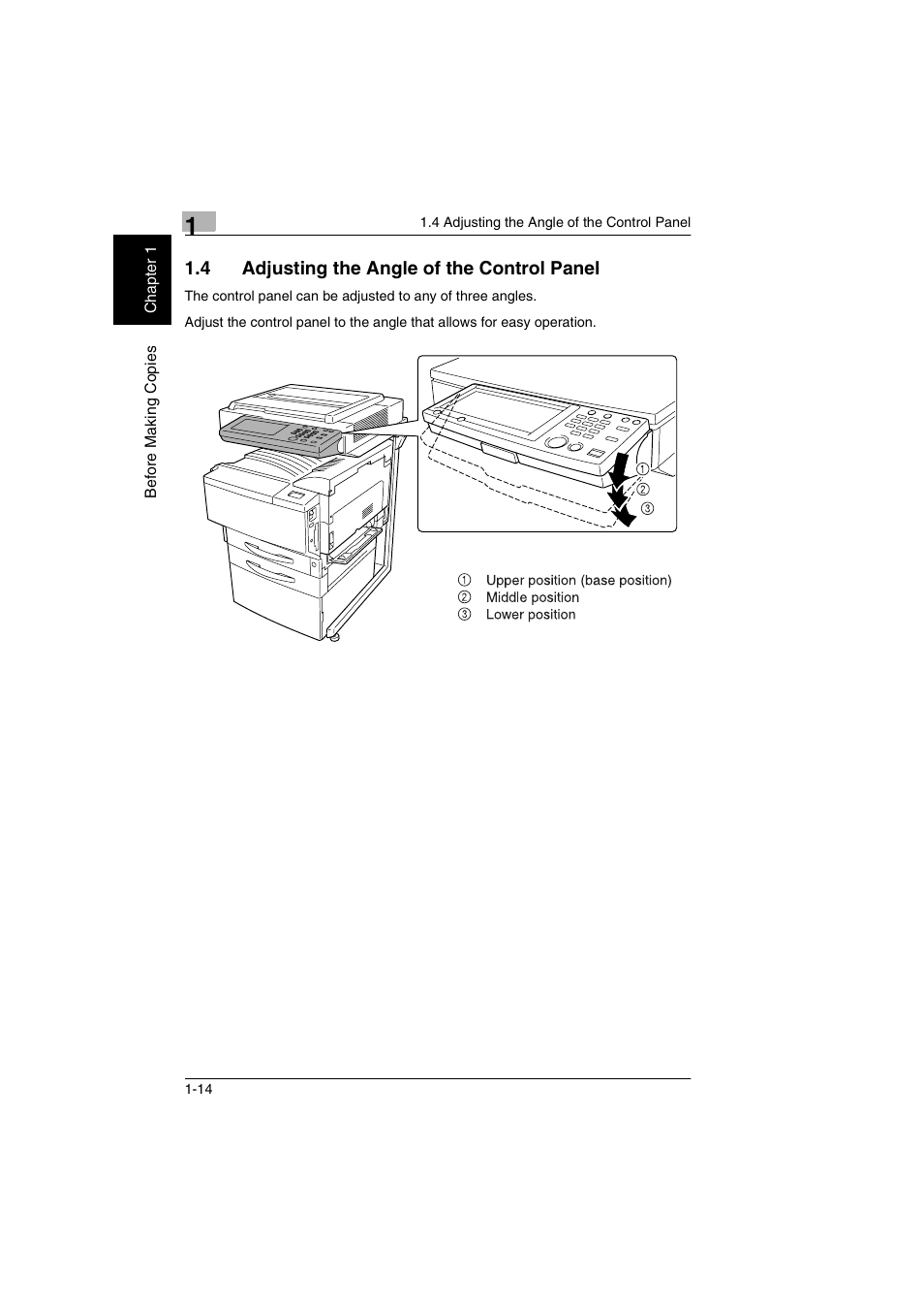 Adjusting the angle of the control panel -14 | Kyocera KM-C2030 User Manual | Page 21 / 154