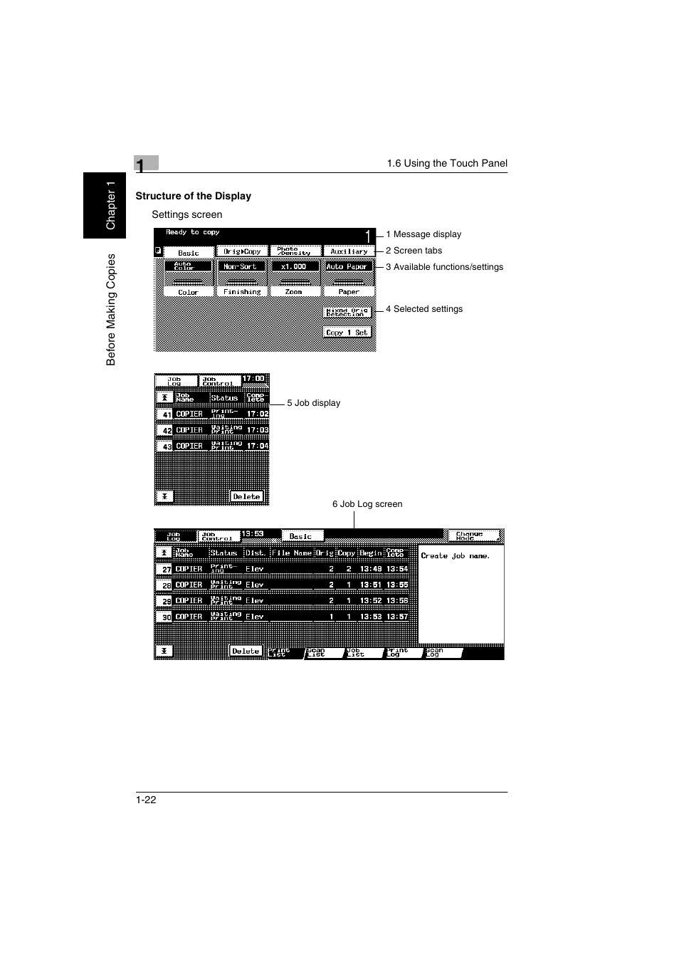 Structure of the display -22 | Kyocera KM-C2030 User Manual | Page 29 / 154