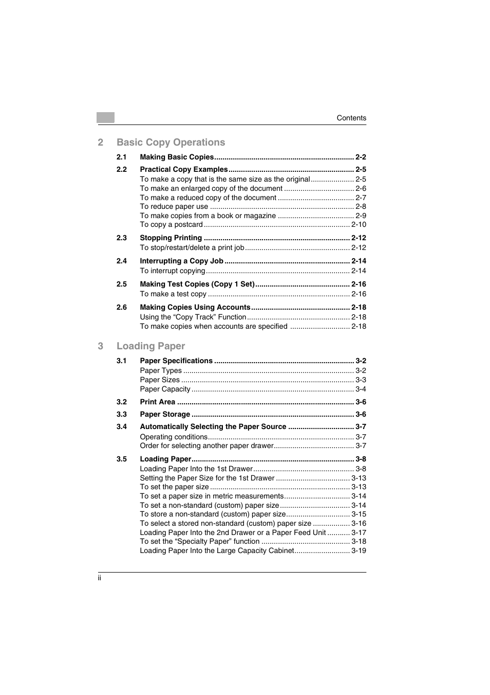 2basic copy operations, 3loading paper | Kyocera KM-C2030 User Manual | Page 3 / 154