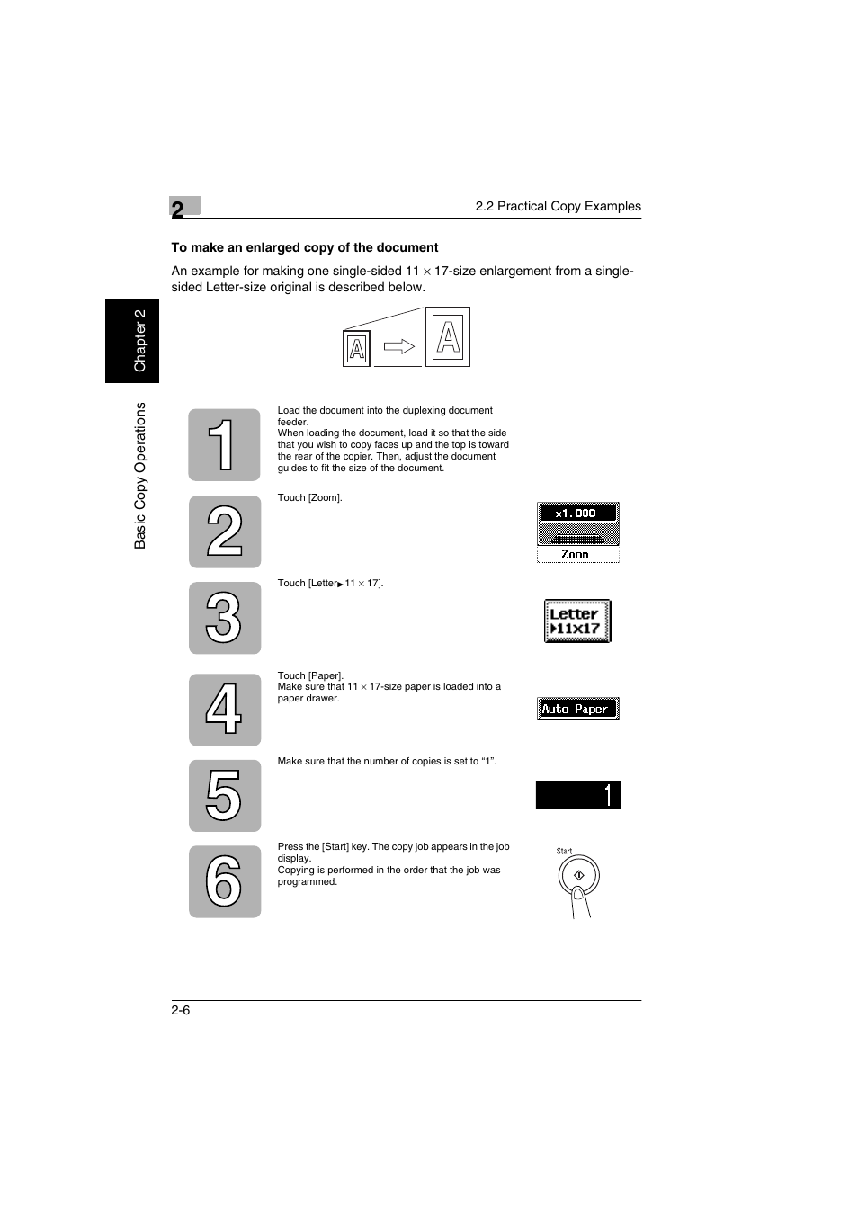 To make an enlarged copy of the document -6 | Kyocera KM-C2030 User Manual | Page 37 / 154