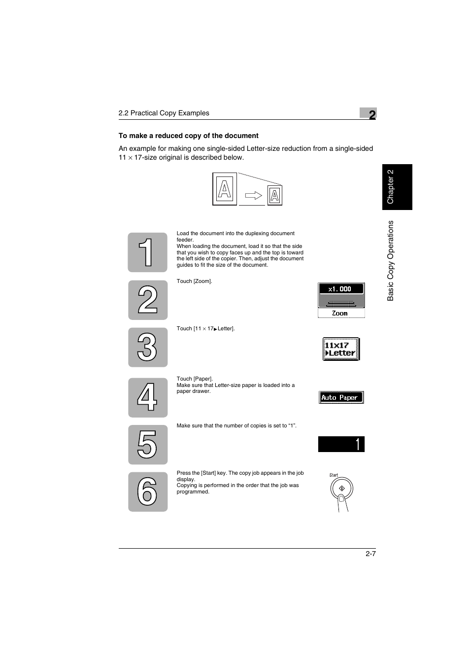 To make a reduced copy of the document -7 | Kyocera KM-C2030 User Manual | Page 38 / 154