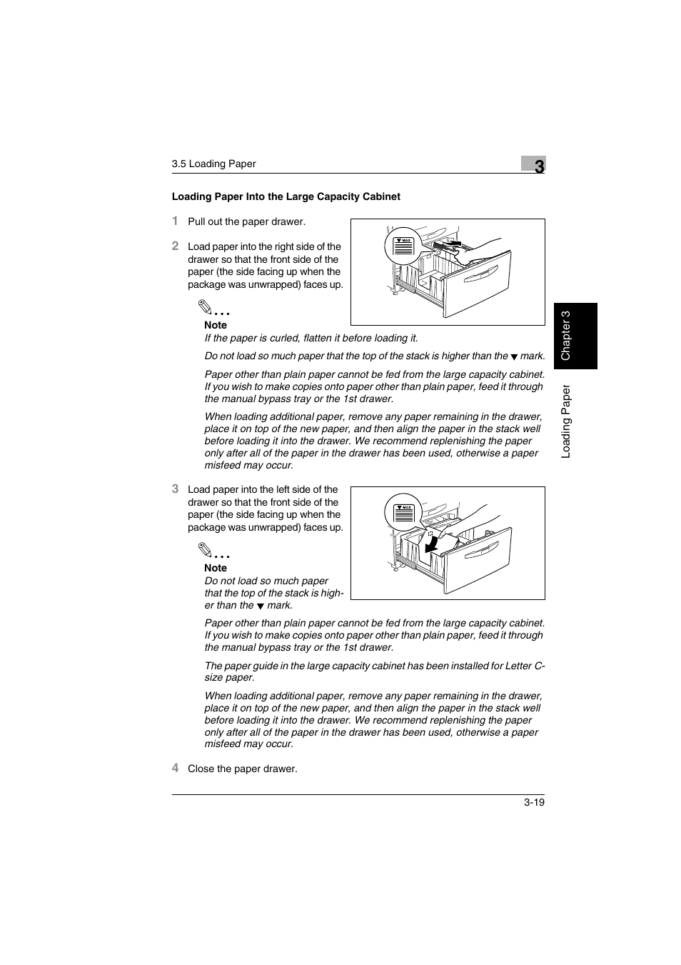 Loading paper into the large capacity cabinet -19, X/y zoom” setting) | Kyocera KM-C2030 User Manual | Page 68 / 154