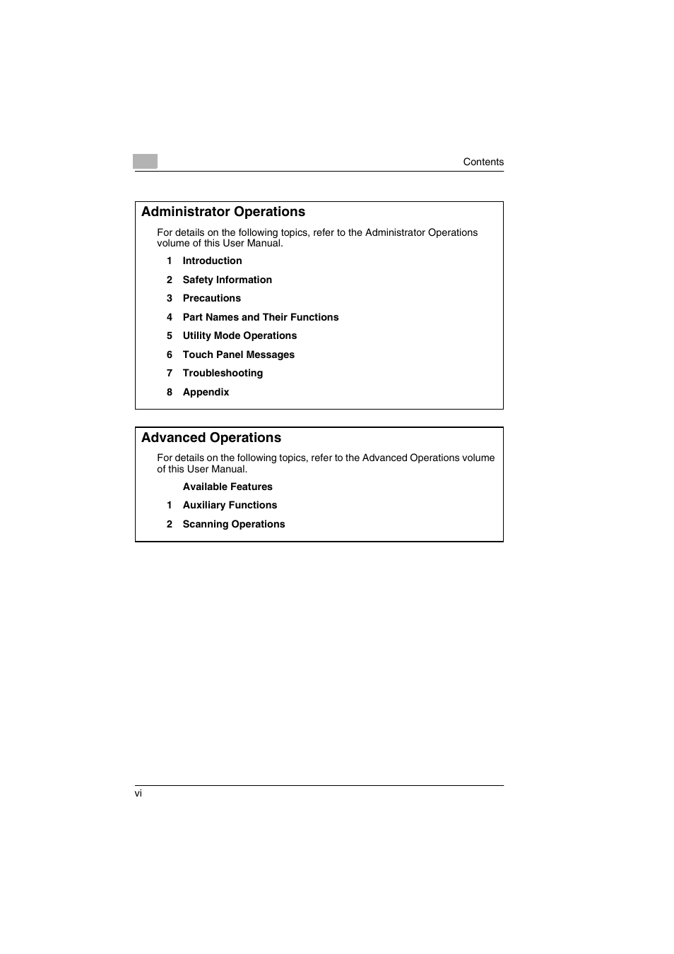 Administrator operations, Advanced operations | Kyocera KM-C2030 User Manual | Page 7 / 154