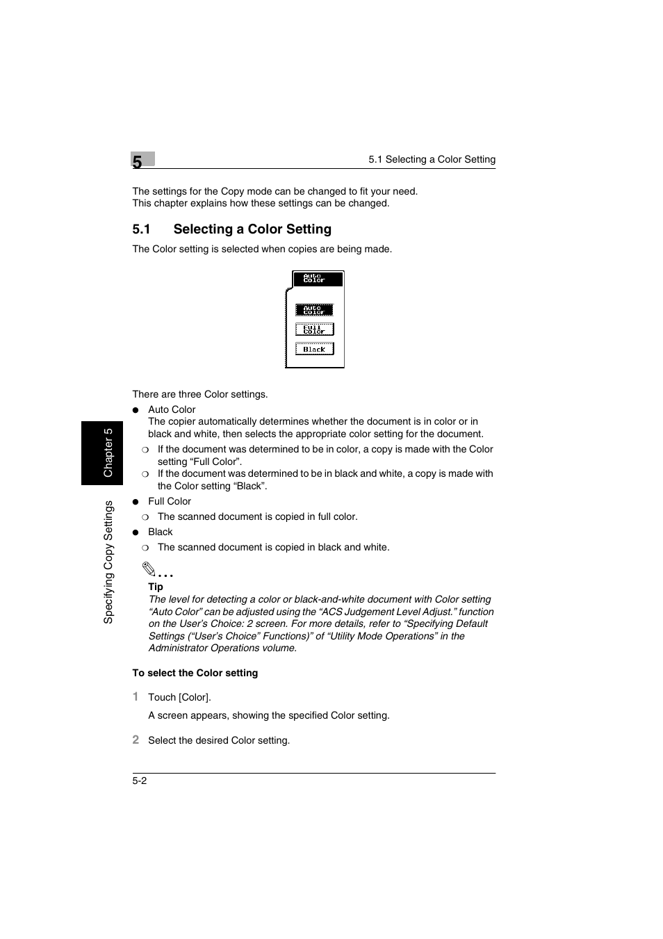 1 selecting a color setting | Kyocera KM-C2030 User Manual | Page 89 / 154