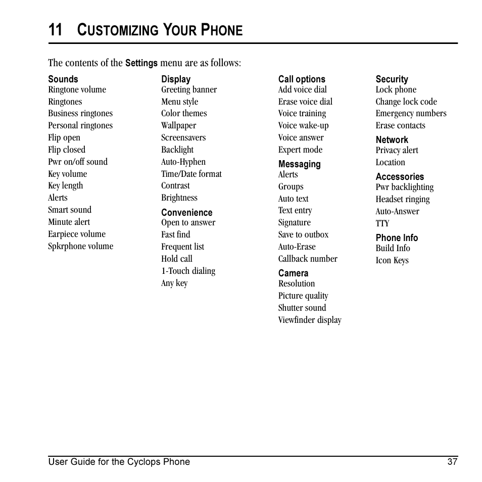 11 c, Ustomizing, Hone | Kyocera Cyclops K325 User Manual | Page 45 / 68