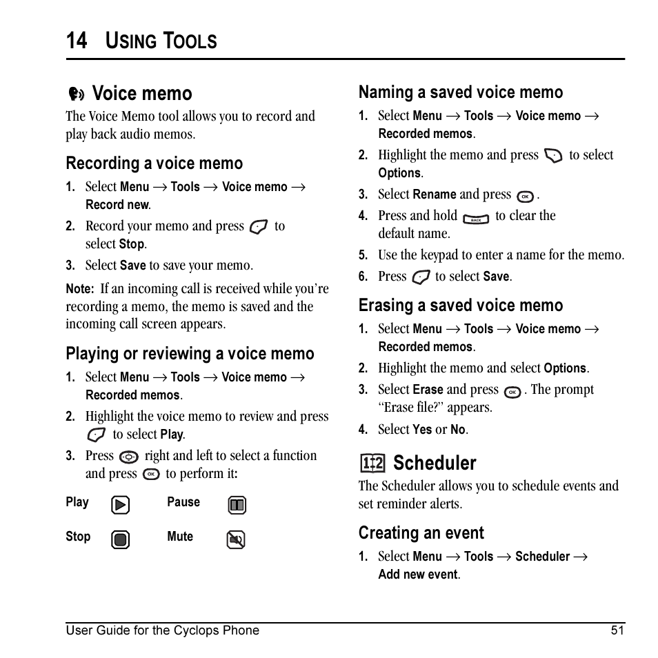 14 u, Scheduler, Sing | Ools, Creating an event | Kyocera Cyclops K325 User Manual | Page 59 / 68