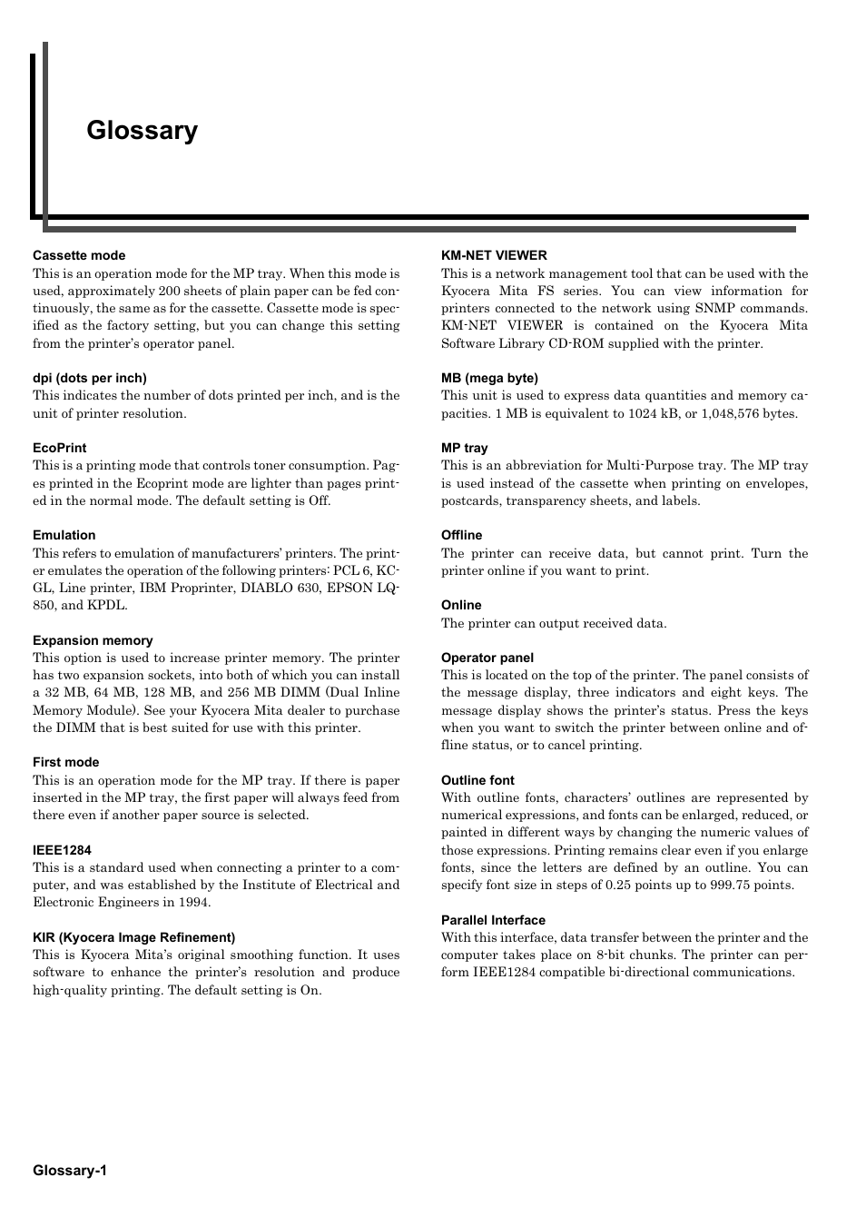 Glossary | Kyocera ECOSYS FS-9520DN User Manual | Page 111 / 115