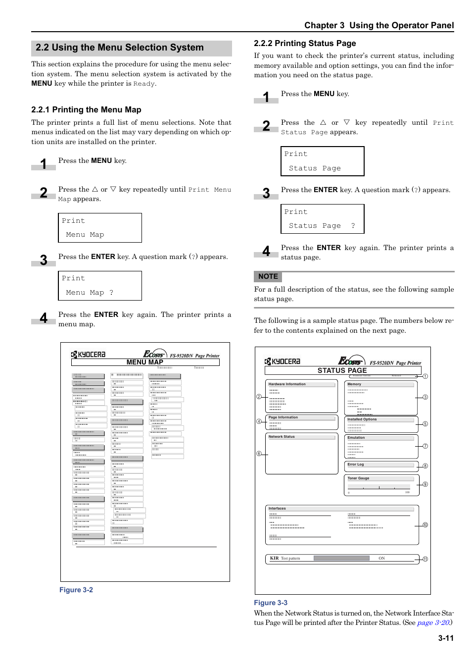 2 using the menu selection system, 1 printing the menu map, 1 printing the menu map -11 | 2 using the menu selection system -11 | Kyocera ECOSYS FS-9520DN User Manual | Page 32 / 115