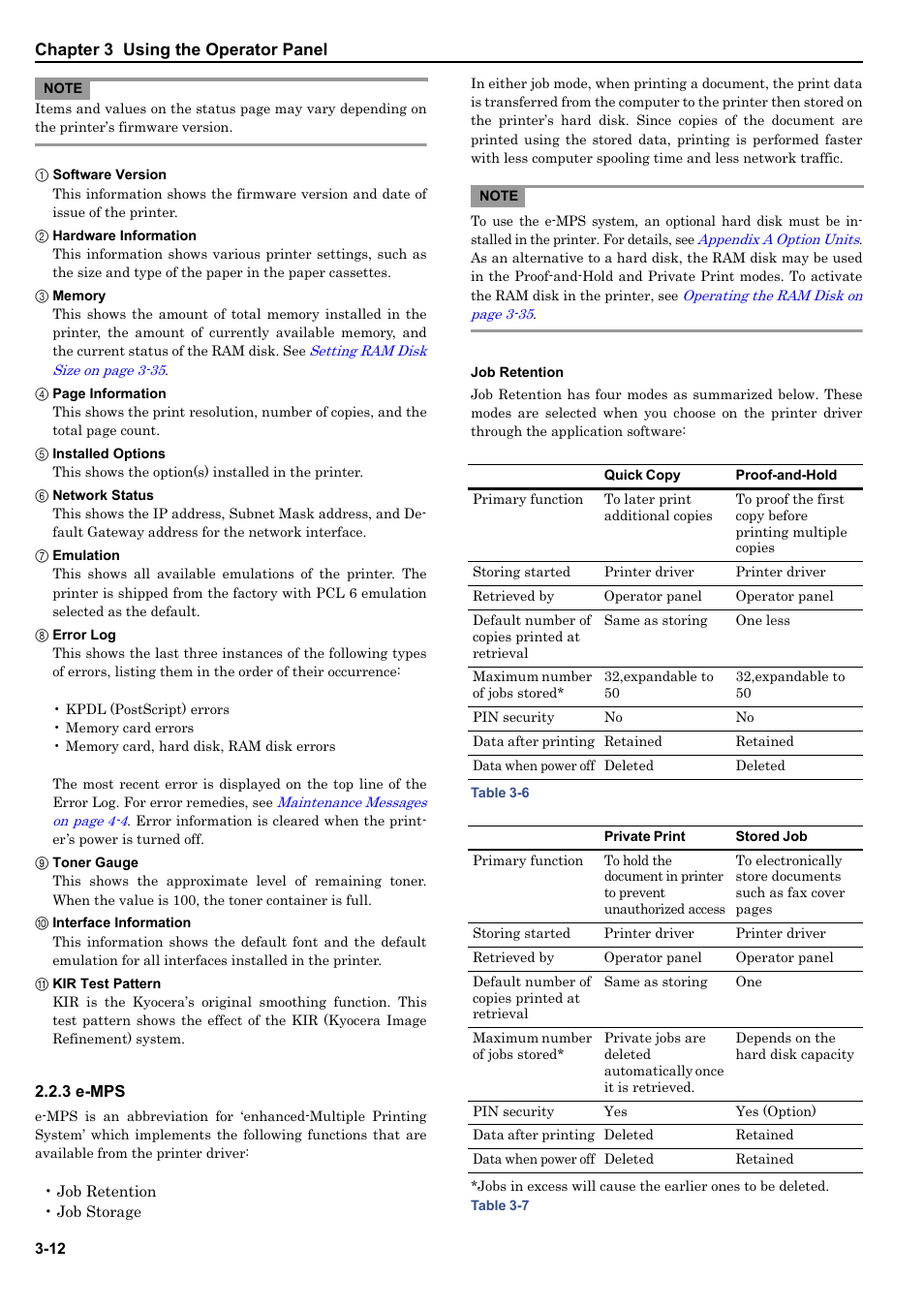 3 e-mps, Job retention, 3 e-mps -12 | Kyocera ECOSYS FS-9520DN User Manual | Page 33 / 115