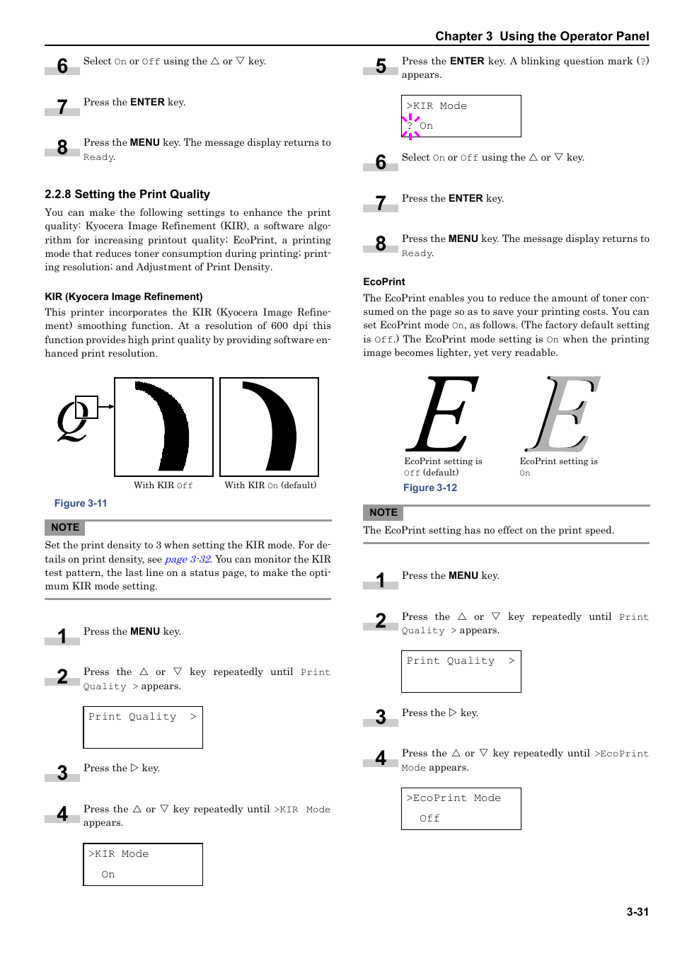 8 setting the print quality, Kir (kyocera image refinement), Ecoprint | 8 setting the print quality -31 | Kyocera ECOSYS FS-9520DN User Manual | Page 52 / 115