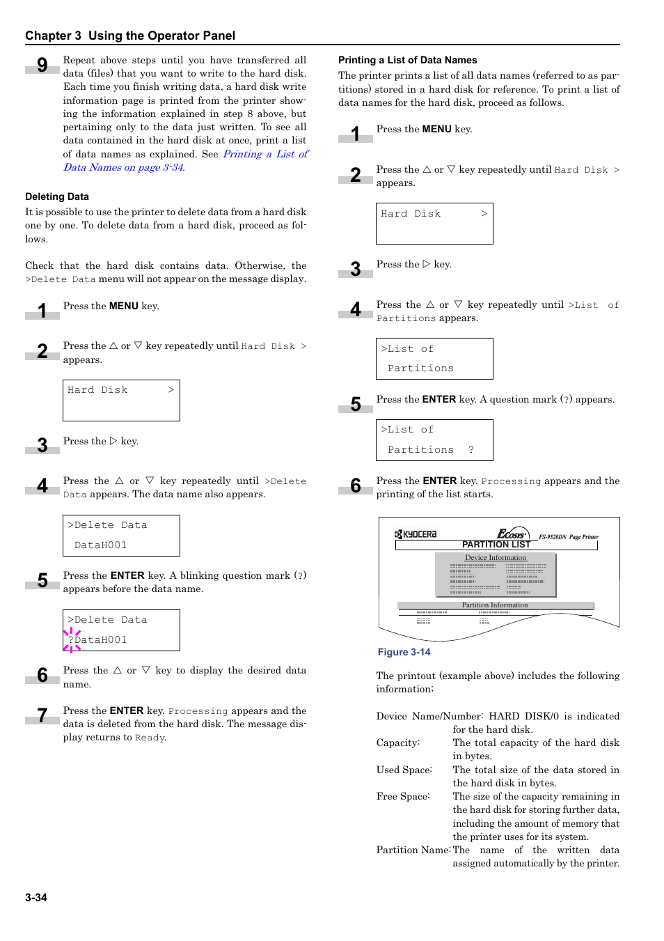 Deleting data, Printing a list of data names | Kyocera ECOSYS FS-9520DN User Manual | Page 55 / 115