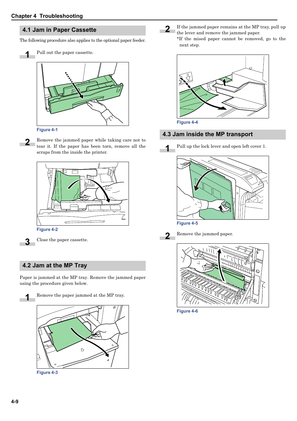 1 jam in paper cassette, 2 jam at the mp tray, 3 jam inside the mp transport | Kyocera ECOSYS FS-9520DN User Manual | Page 85 / 115