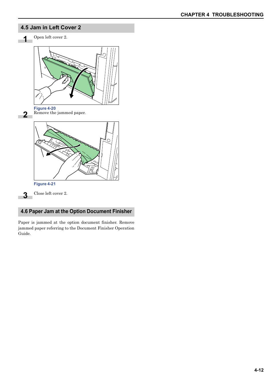 5 jam in left cover 2, 6 paper jam at the option document finisher | Kyocera ECOSYS FS-9520DN User Manual | Page 88 / 115