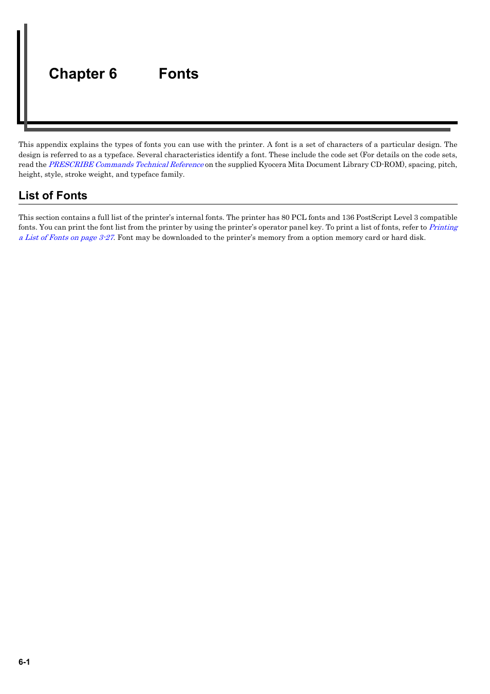 Chapter 6 fonts, Chapter 6 fonts -1, List of fonts | Kyocera ECOSYS FS-9520DN User Manual | Page 93 / 115