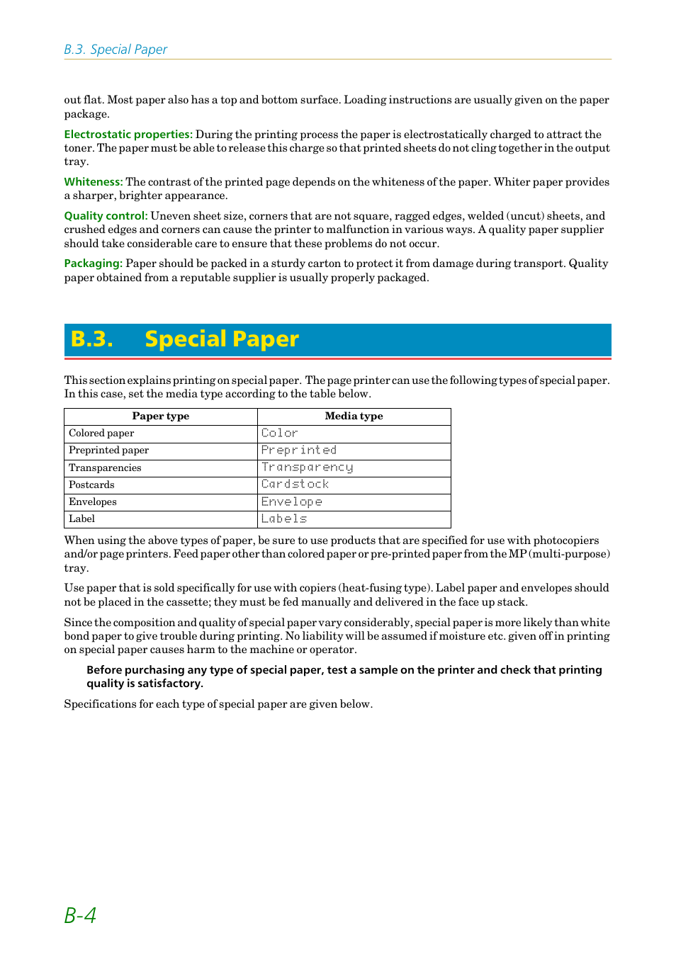 B.3. special paper, Special paper | Kyocera FS-1200 User Manual | Page 104 / 119