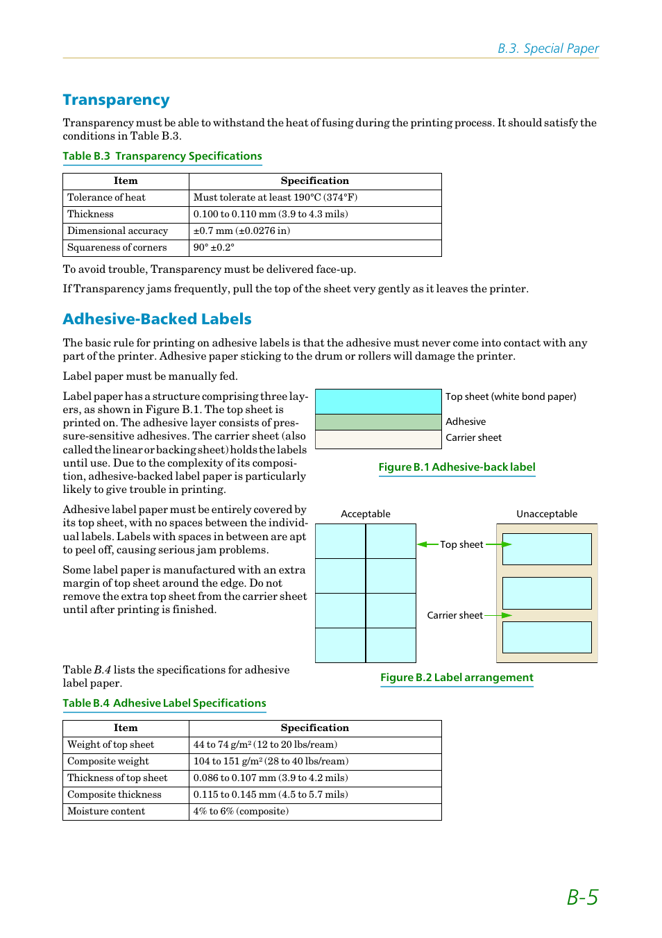 Transparency, Adhesive-backed labels, B.3. special paper | Kyocera FS-1200 User Manual | Page 105 / 119