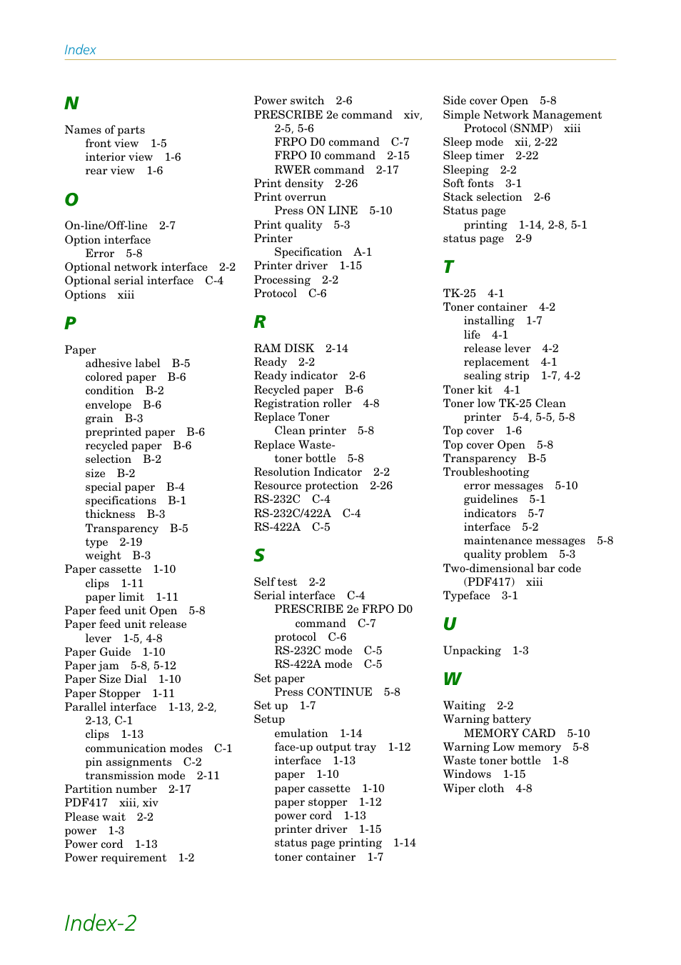 Index-2, Index | Kyocera FS-1200 User Manual | Page 116 / 119