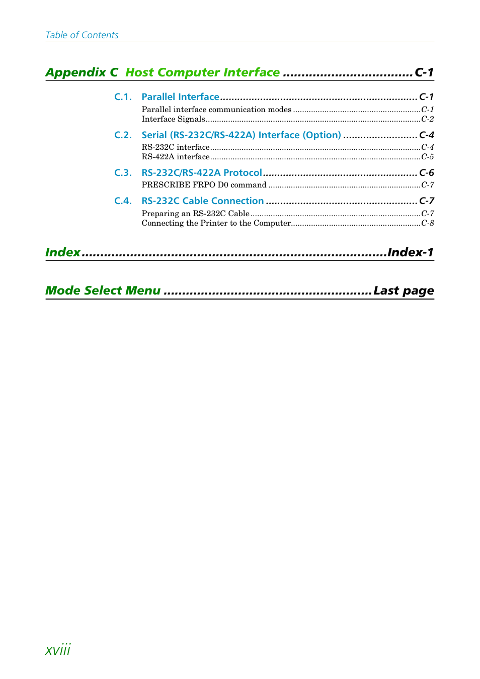 Xviii | Kyocera FS-1200 User Manual | Page 19 / 119