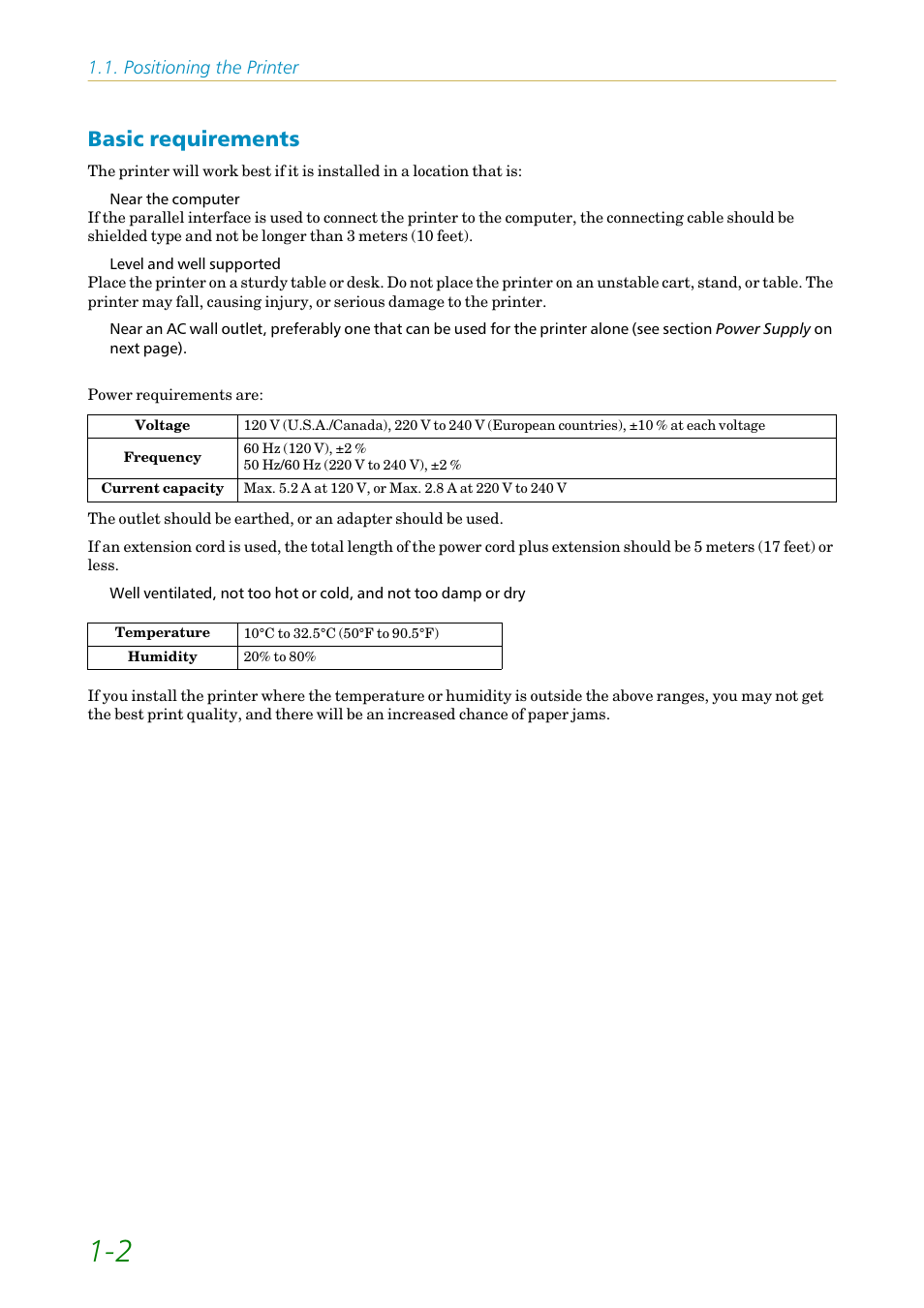 Basic requirements, Basic requirements -2 | Kyocera FS-1200 User Manual | Page 21 / 119