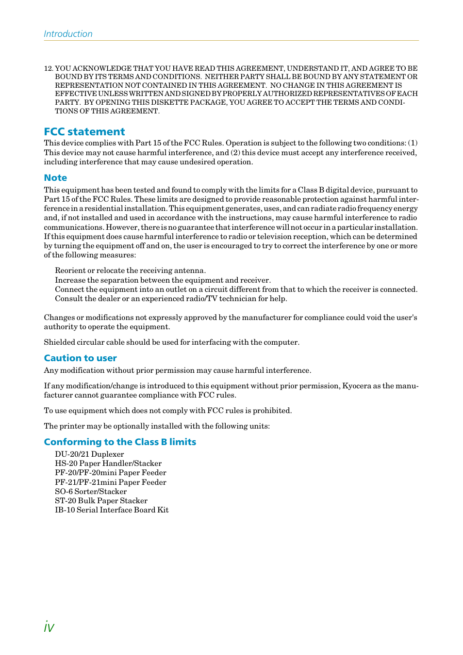 Fcc statement | Kyocera FS-1200 User Manual | Page 5 / 119