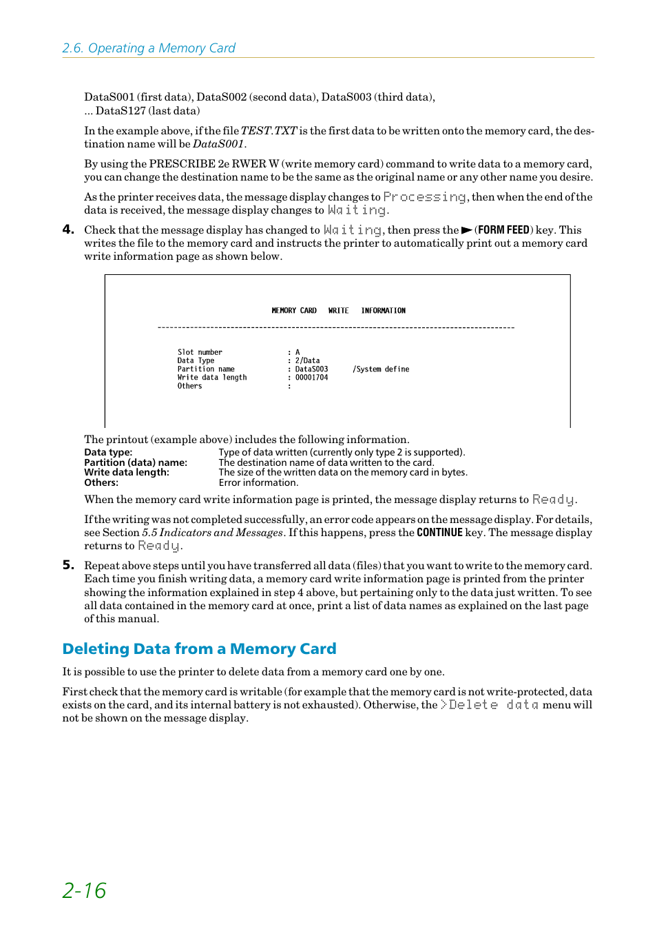 Deleting data from a memory card, Deleting data from a memory card -16 | Kyocera FS-1200 User Manual | Page 60 / 119