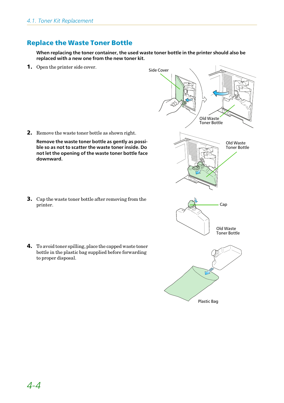 Replace the waste toner bottle, Replace the waste toner bottle -4 | Kyocera FS-1200 User Manual | Page 81 / 119