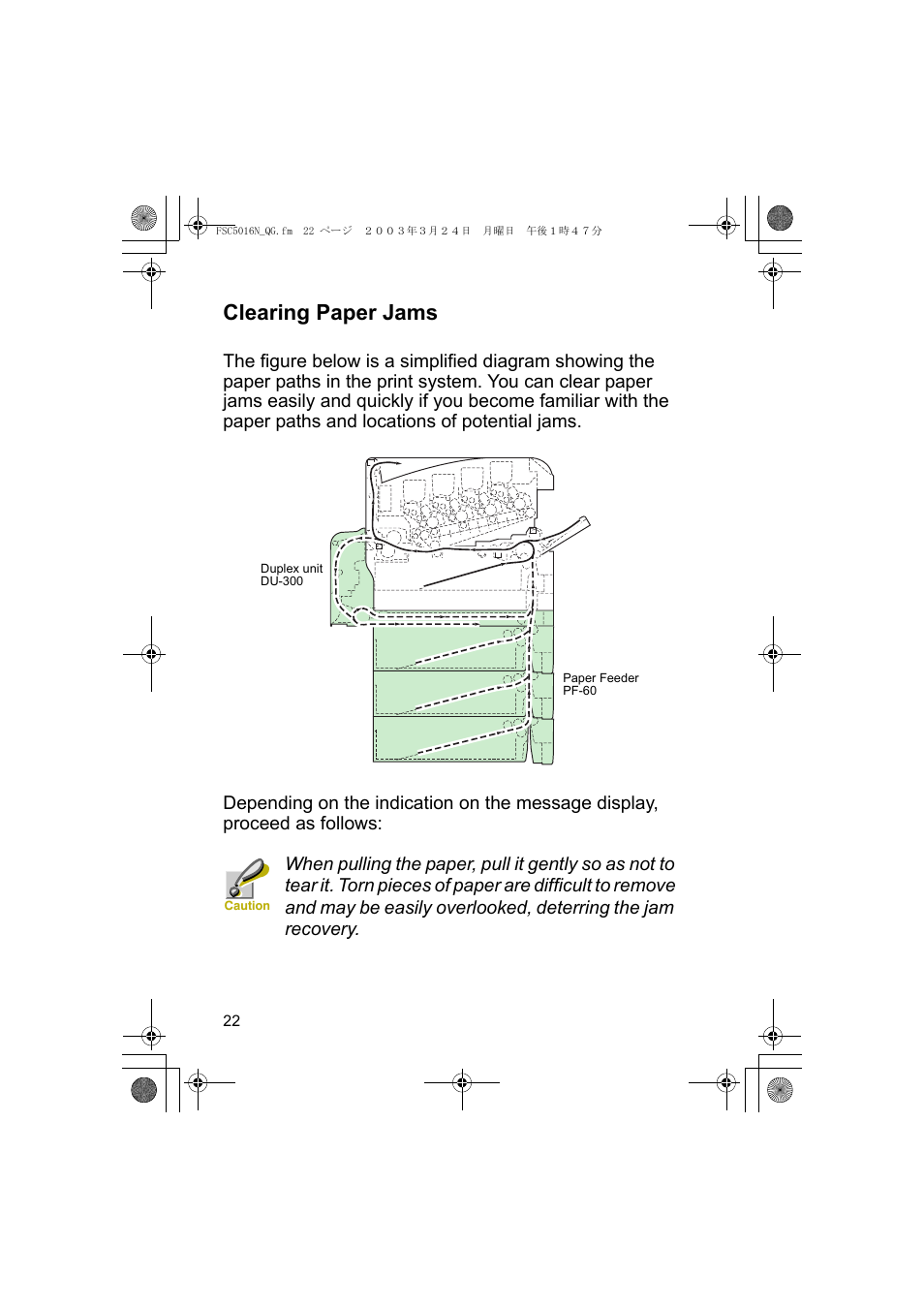 Clearing paper jams | Kyocera FS-C5016N User Manual | Page 24 / 44