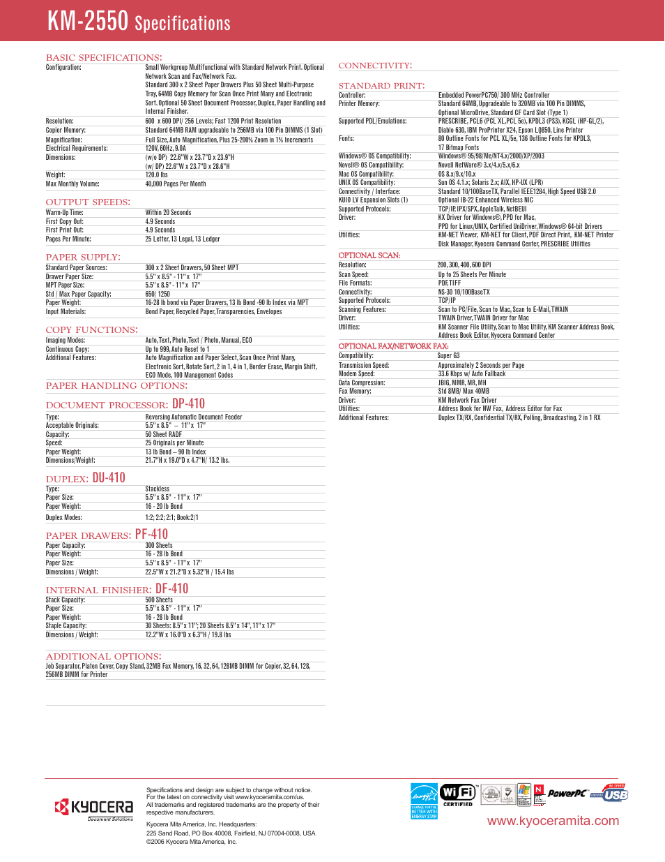 Kyocera KM-2550 User Manual | 1 page
