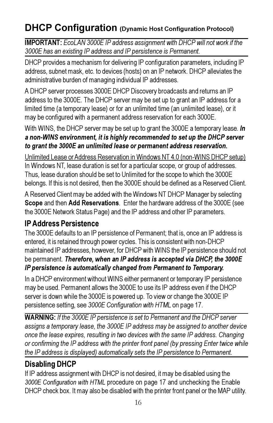 Dhcp configuration, Dynamic host configuration protocol) | Kyocera EcoLAN 3000E User Manual | Page 16 / 20