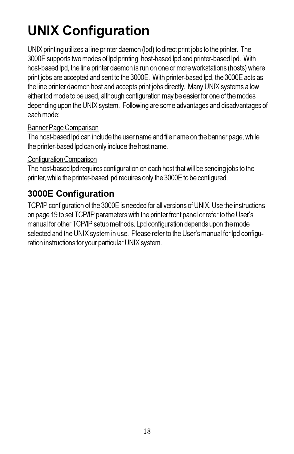 Unix configuration | Kyocera EcoLAN 3000E User Manual | Page 18 / 20