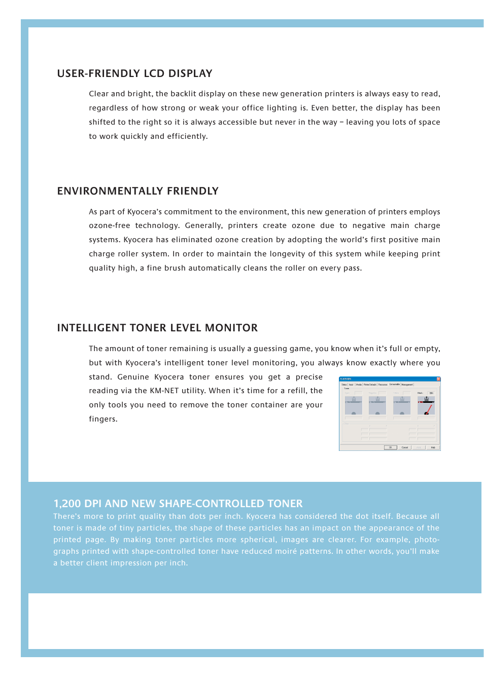 Environmentally friendly, User-friendly lcd display | Kyocera FS 2000D User Manual | Page 6 / 8