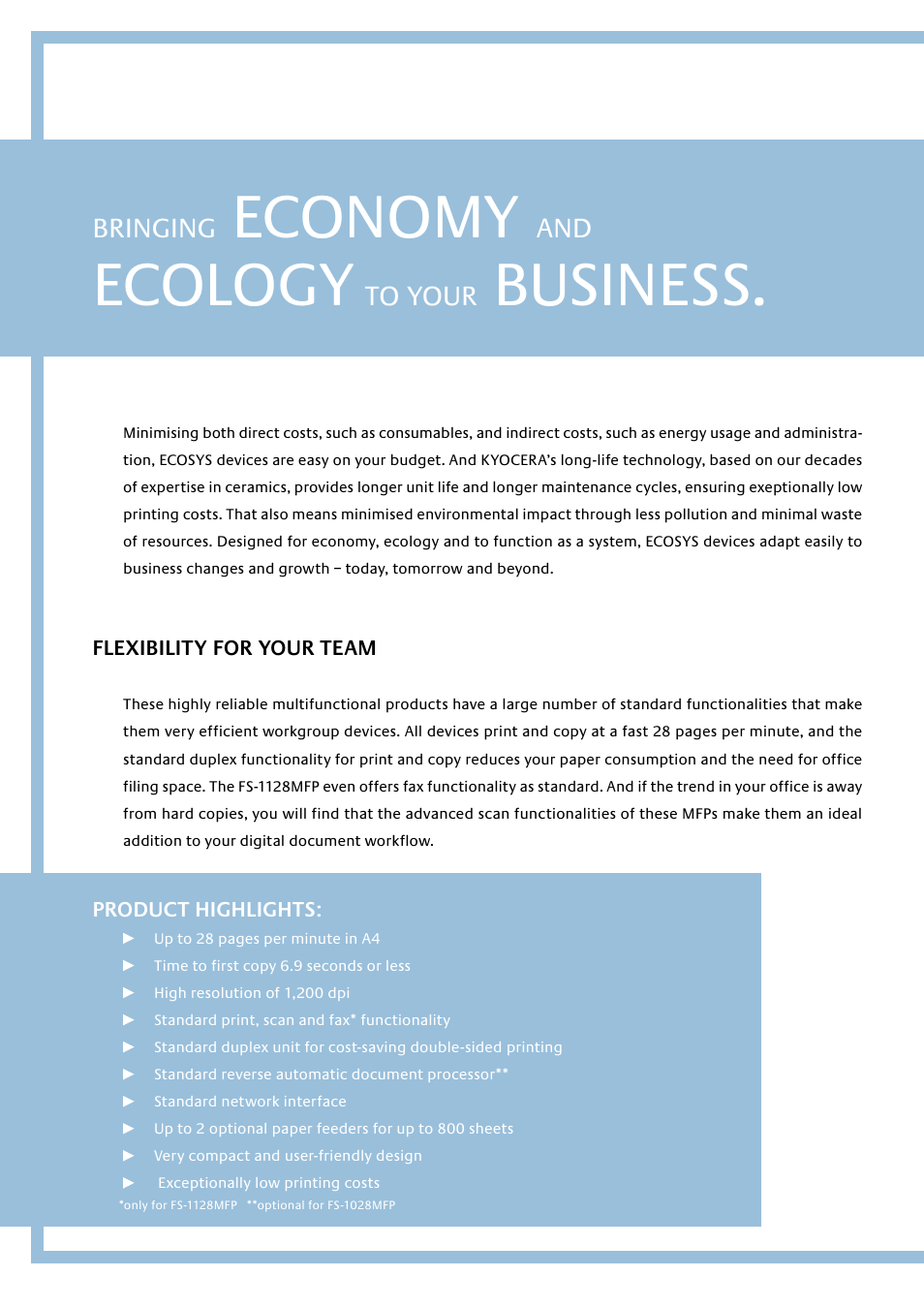 Economy, Ecology, Business | Bringing | Kyocera MONOCHROME MULTIFUNCTIONALS FOR A4 FORMAT FS-1028MFP User Manual | Page 2 / 6