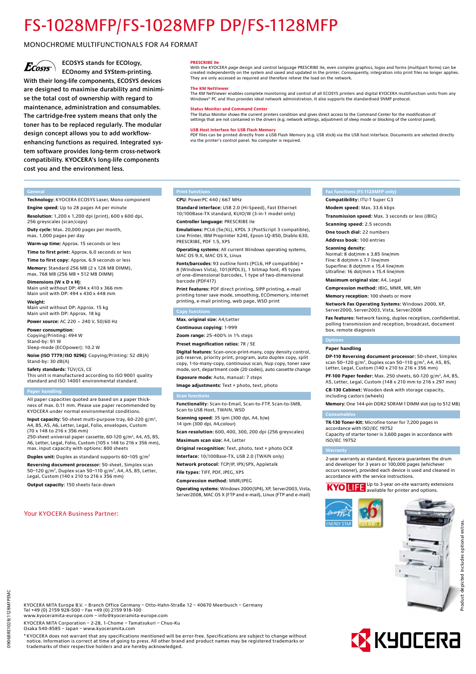 Monochrome multifunctionals for a4 format | Kyocera MONOCHROME MULTIFUNCTIONALS FOR A4 FORMAT FS-1028MFP User Manual | Page 6 / 6