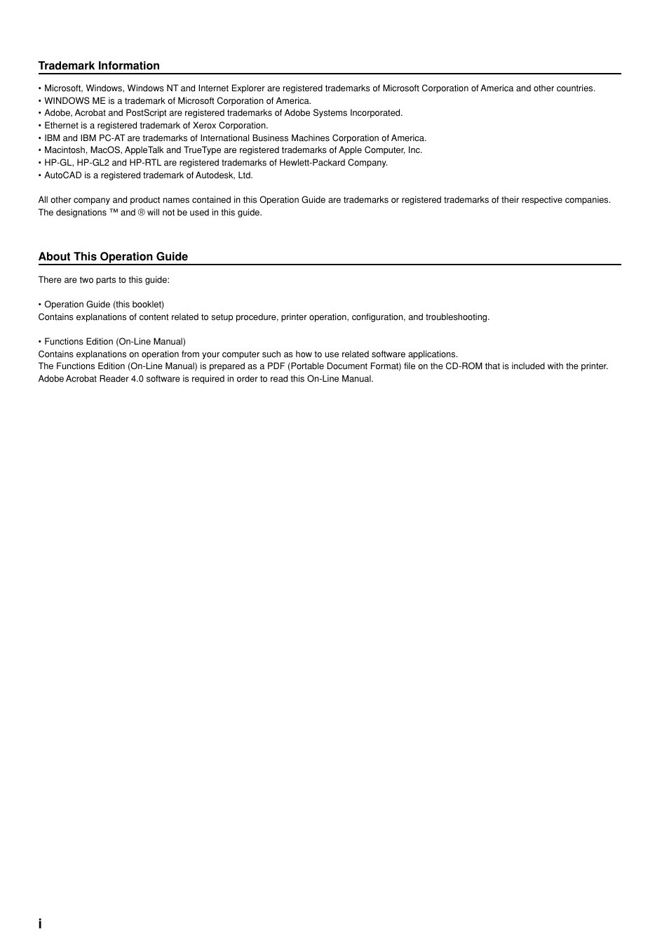 Trademark information, About this operation guide | Kyocera KM-P4850w User Manual | Page 4 / 68