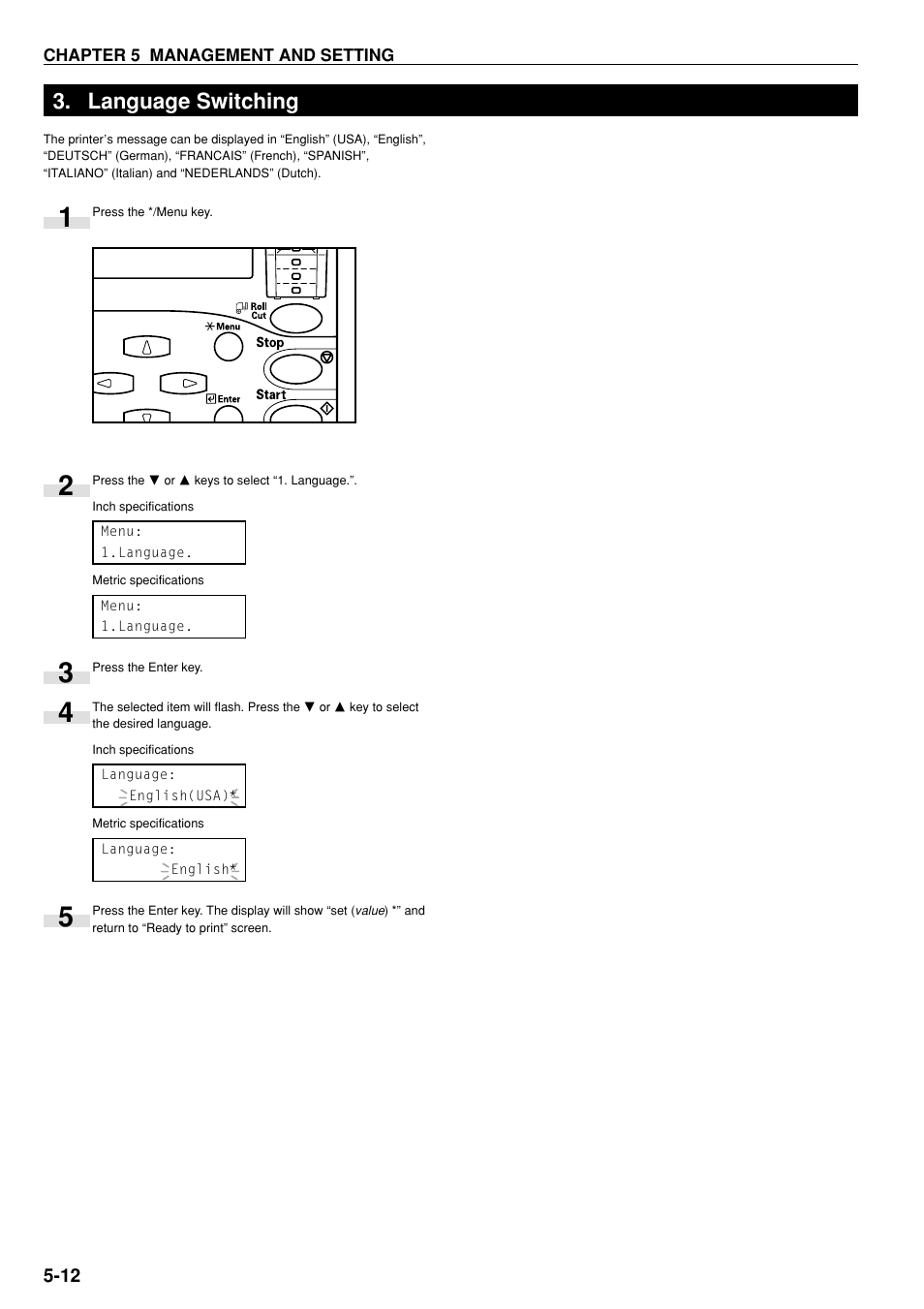 Language switching, Language switching -12 | Kyocera KM-P4850w User Manual | Page 46 / 68