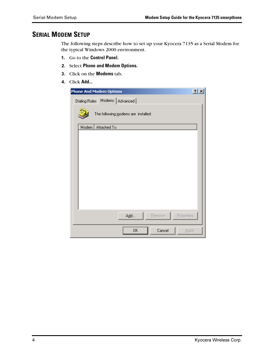 Serial modem setup | Kyocera 7135 Smartphone User Manual | Page 6 / 12