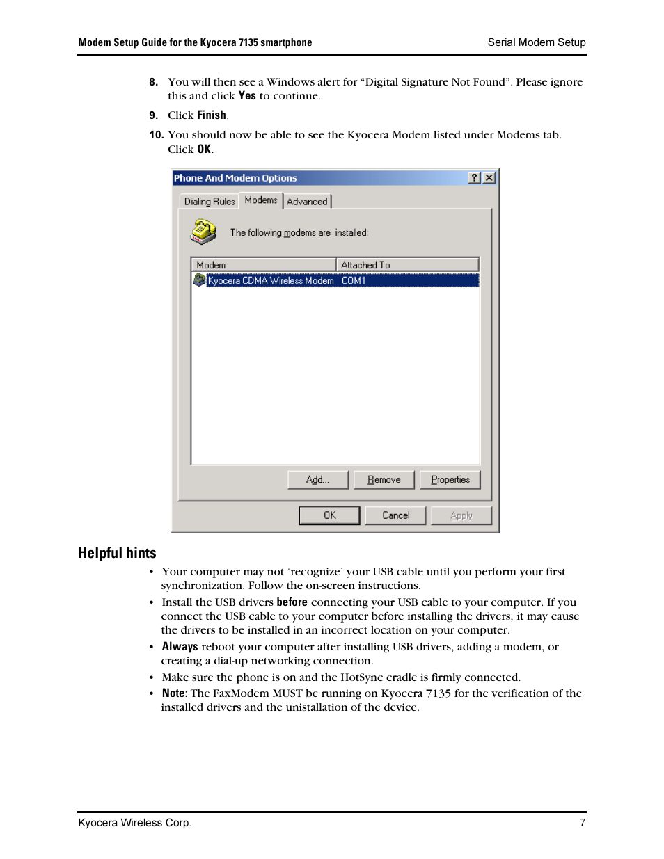 Helpful hints, Eéäéñìä=ьбенл | Kyocera 7135 Smartphone User Manual | Page 9 / 12