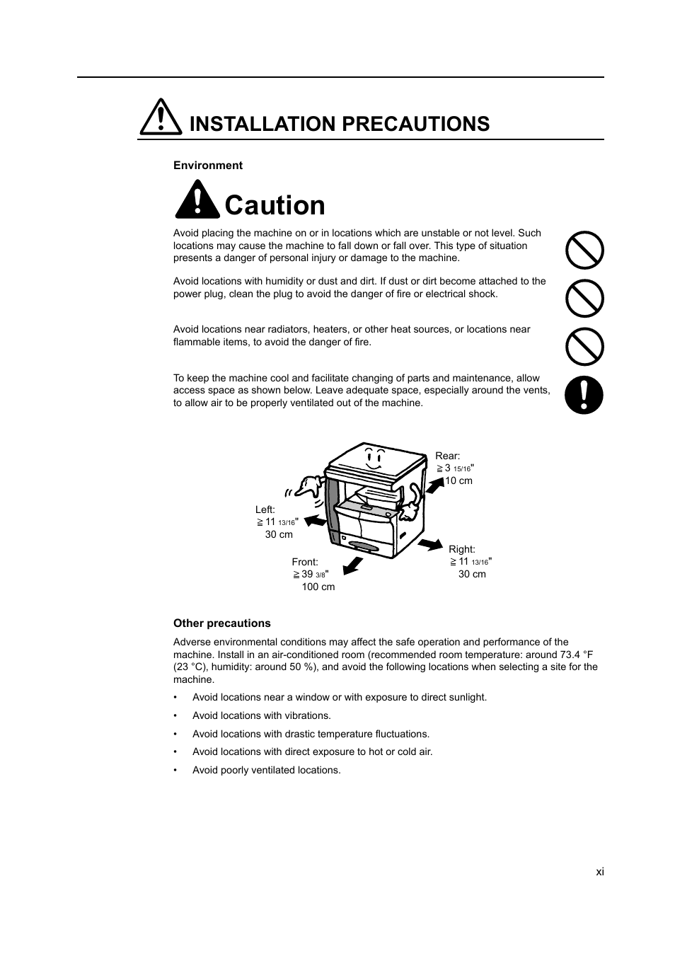 Caution, Installation precautions | Kyocera 1650 User Manual | Page 13 / 140
