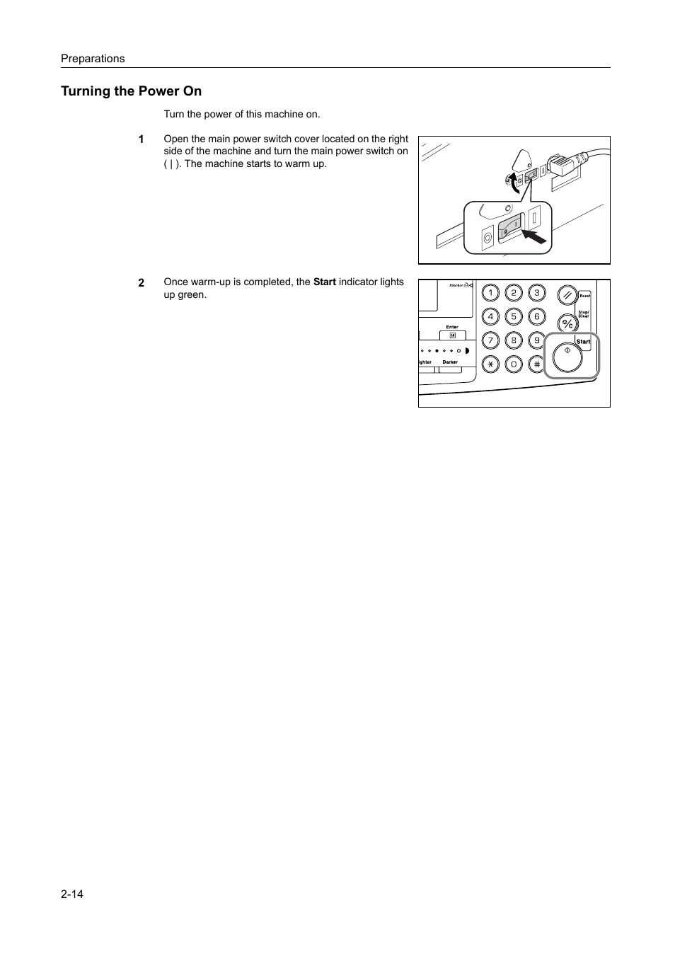 Turning the power on -14, Turning the power on | Kyocera 1650 User Manual | Page 46 / 140