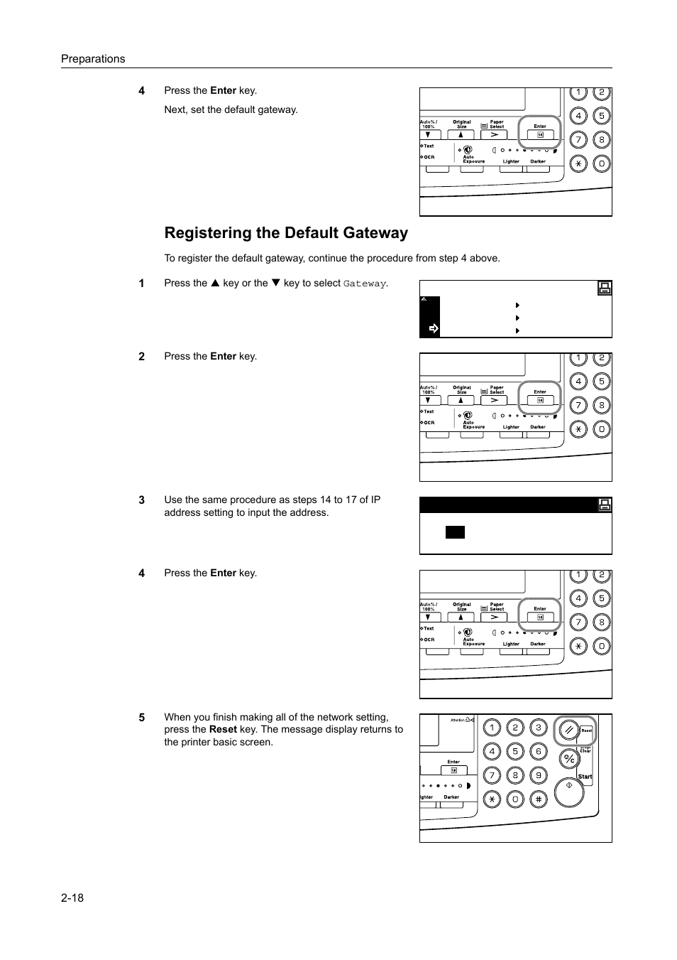 Registering the default gateway | Kyocera 1650 User Manual | Page 50 / 140