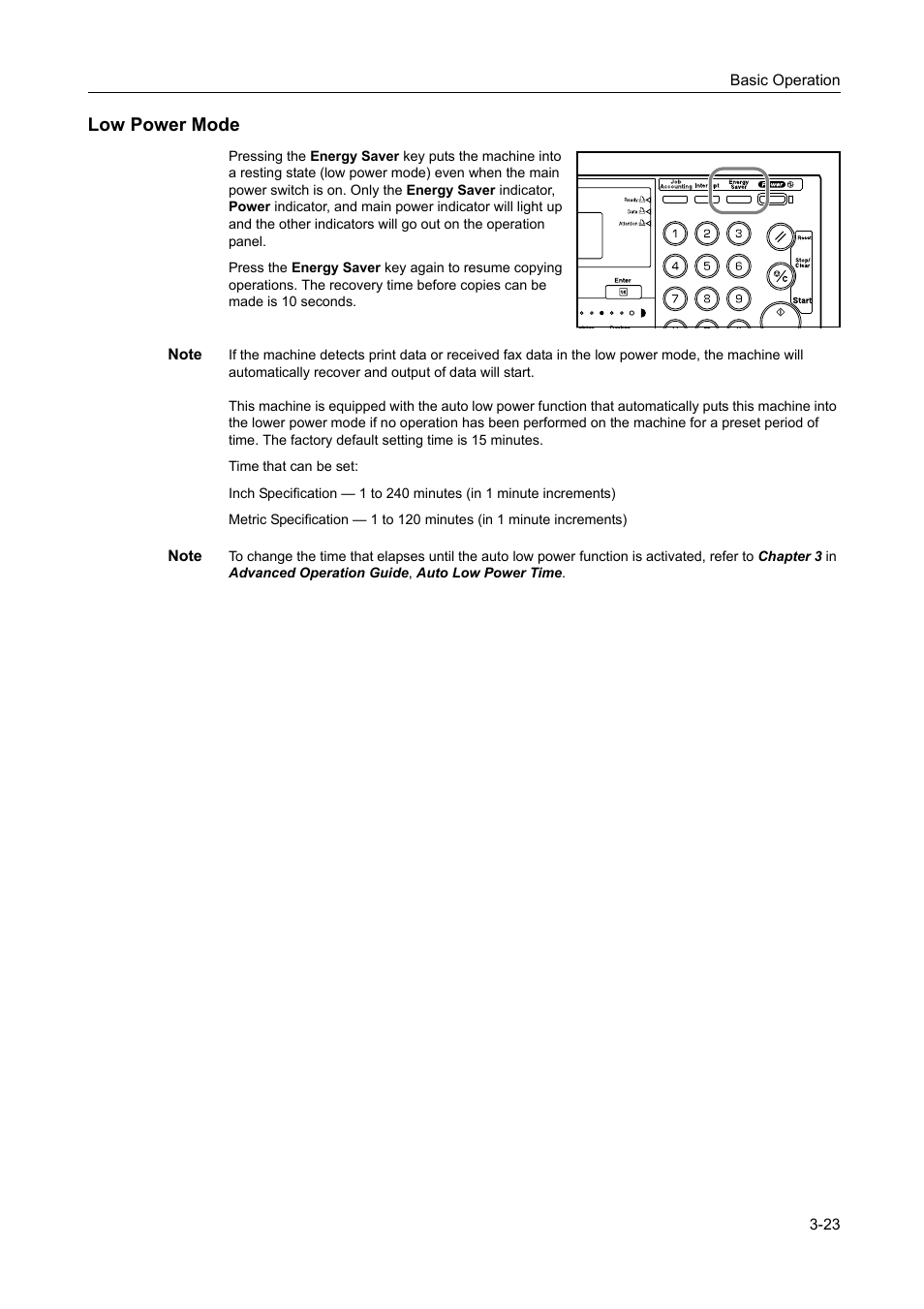 Low power mode -23, Low power mode | Kyocera 1650 User Manual | Page 79 / 140