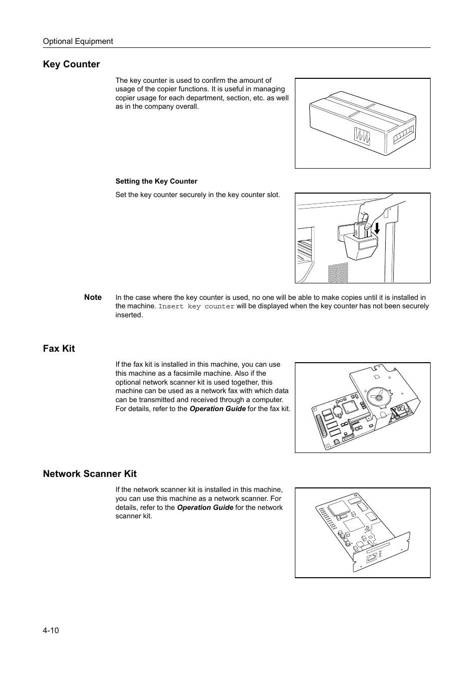 Key counter -10 fax kit -10, Network scanner kit -10, Key counter | Fax kit, Network scanner kit | Kyocera 1650 User Manual | Page 92 / 140