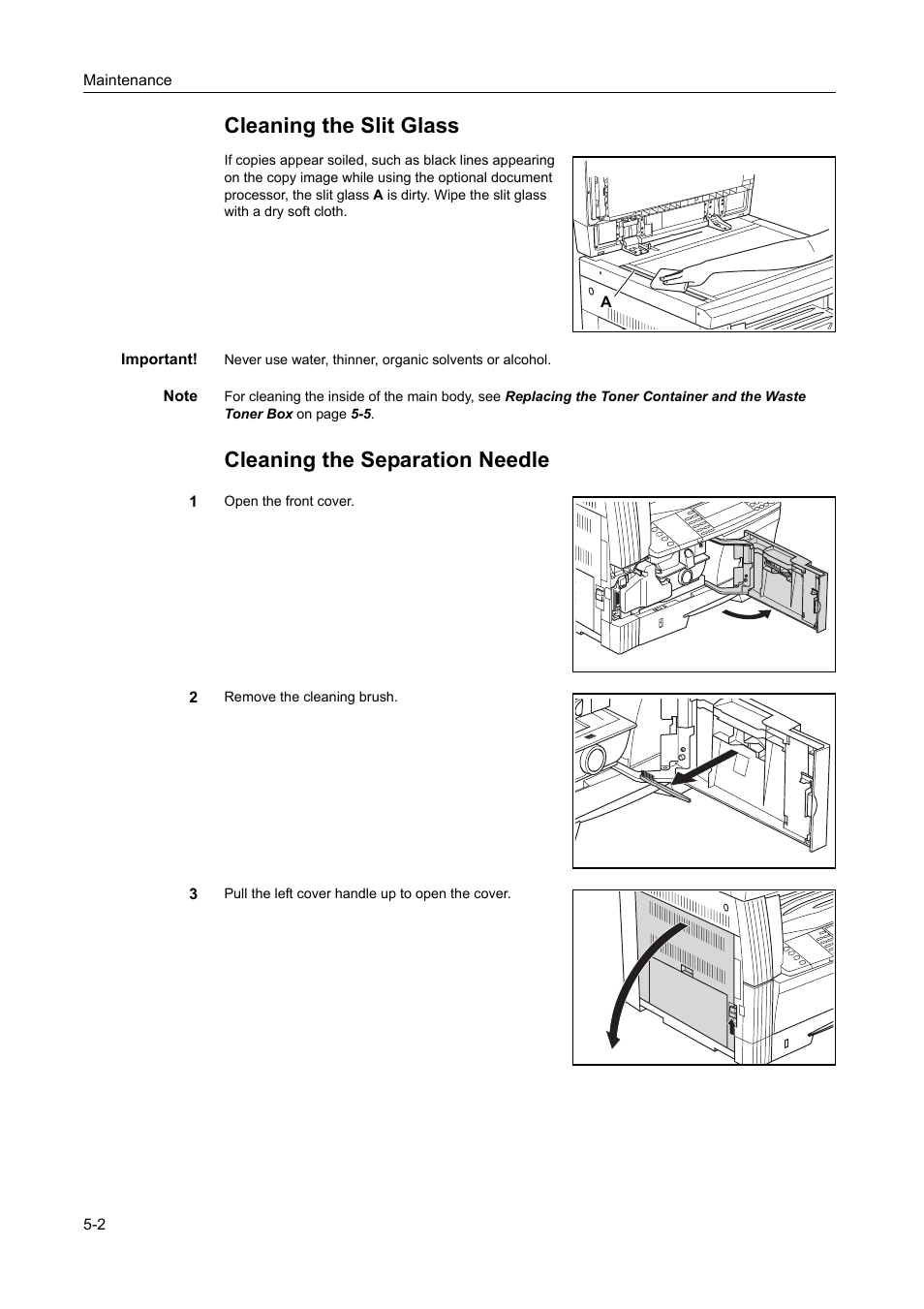 Cleaning the slit glass, Cleaning the separation needle | Kyocera 1650 User Manual | Page 98 / 140