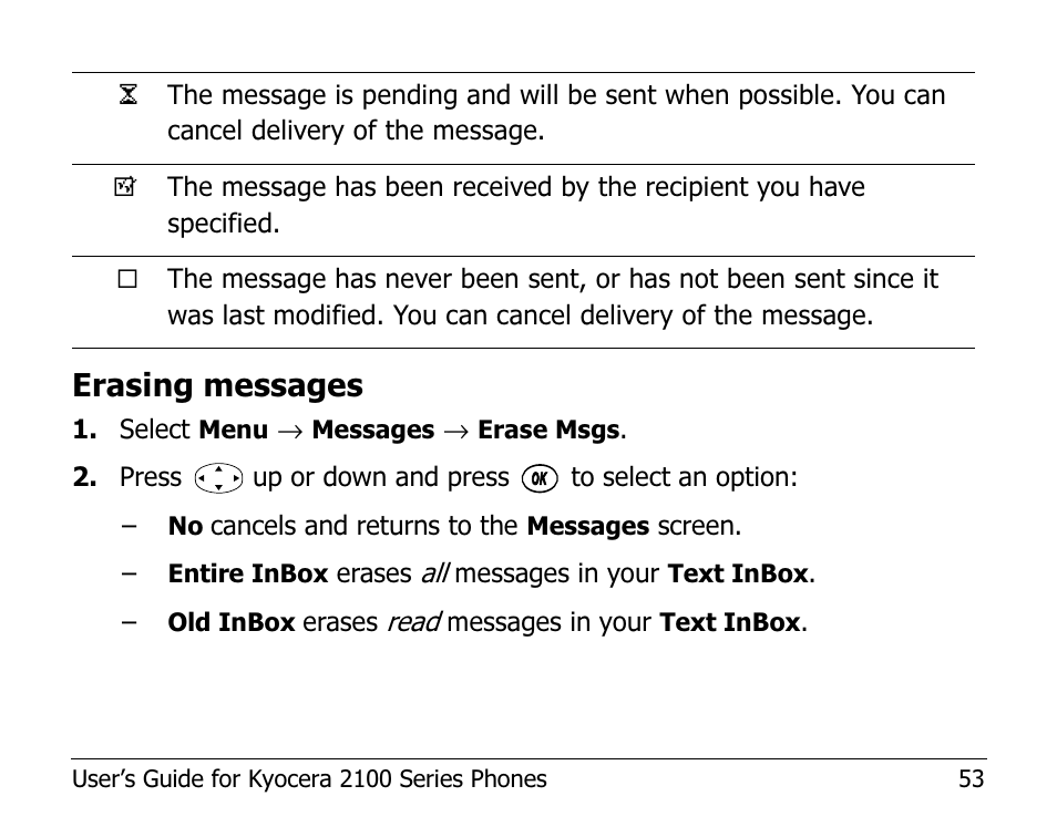Erasing messages | Kyocera 2100 Series User Manual | Page 73 / 123