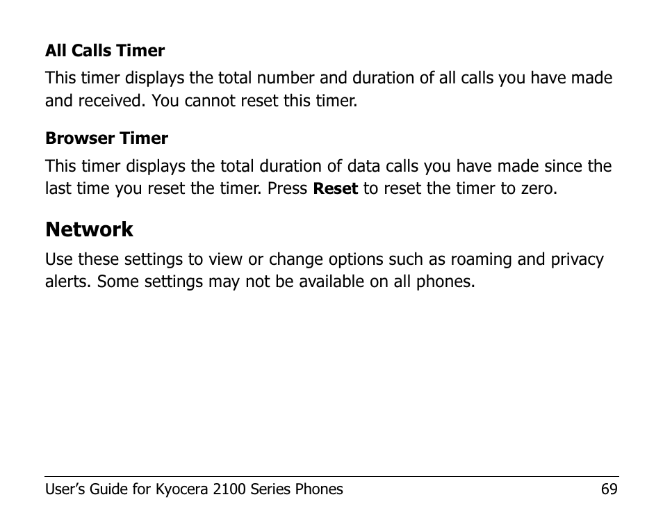 Network | Kyocera 2100 Series User Manual | Page 89 / 123