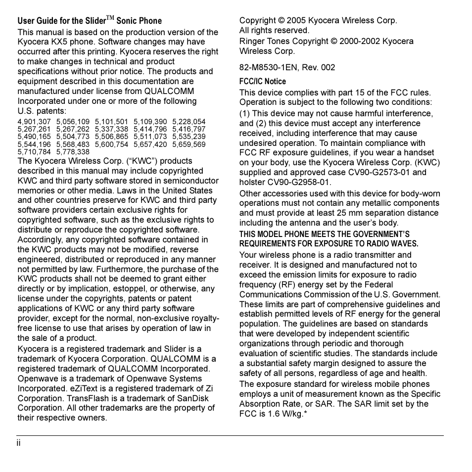 Kyocera VMKX5C User Manual | Page 2 / 72
