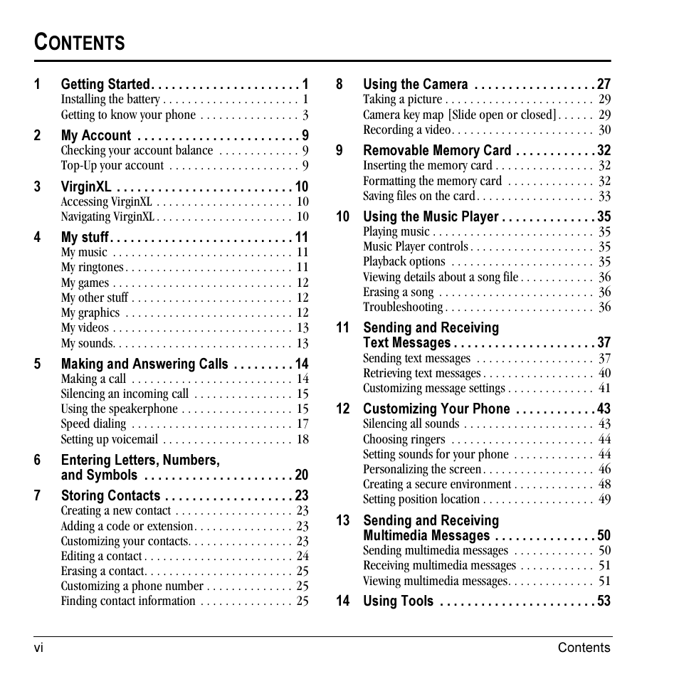 Ontents | Kyocera VMKX5C User Manual | Page 6 / 72