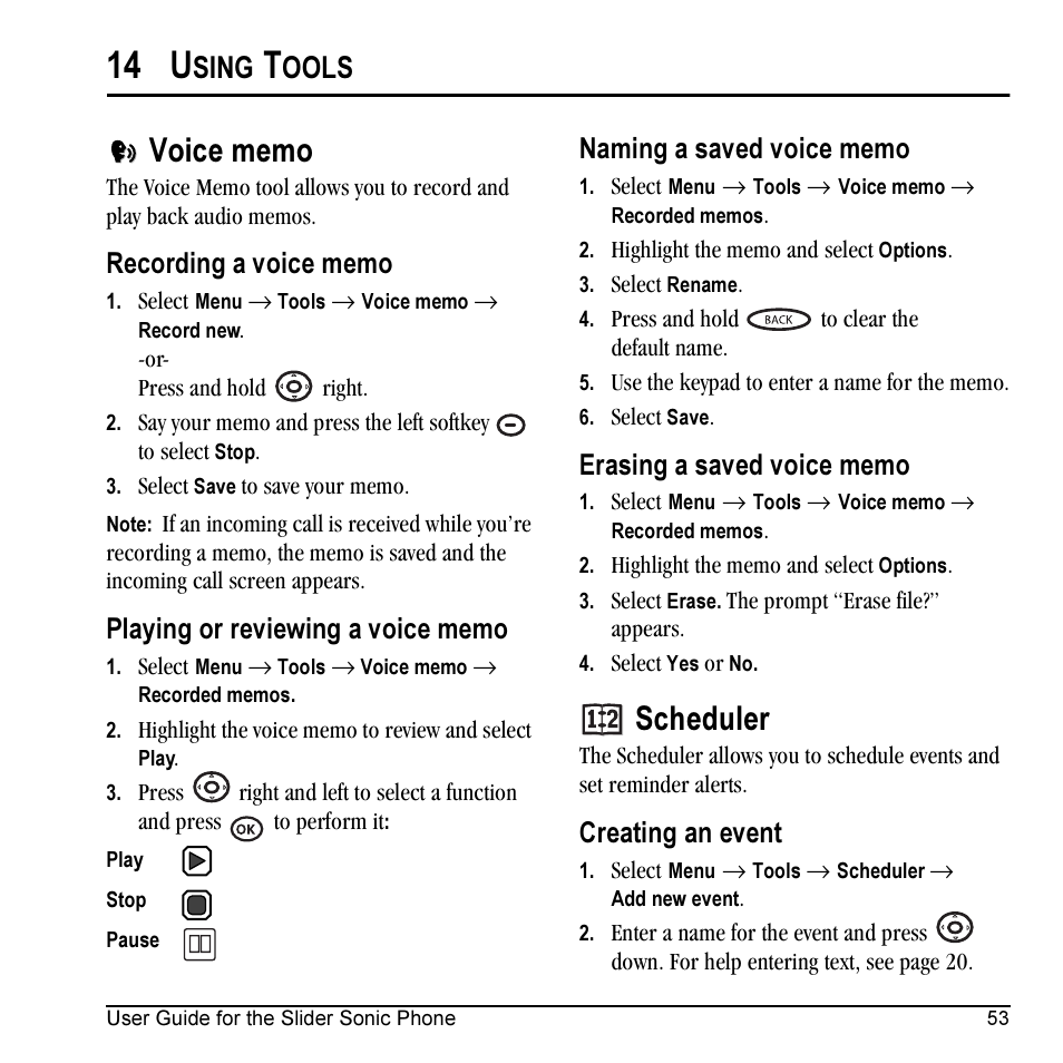 14 u, Scheduler, Sing | Ools, Creating an event | Kyocera VMKX5C User Manual | Page 61 / 72
